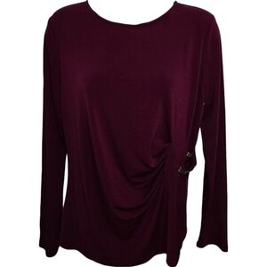NWT Adrianna Papell Ruched Side Gold Buckle Long Sleeve Top